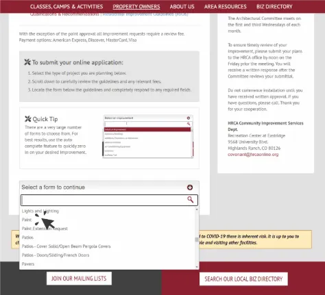 An HRCA exterior paint color scheme submission form